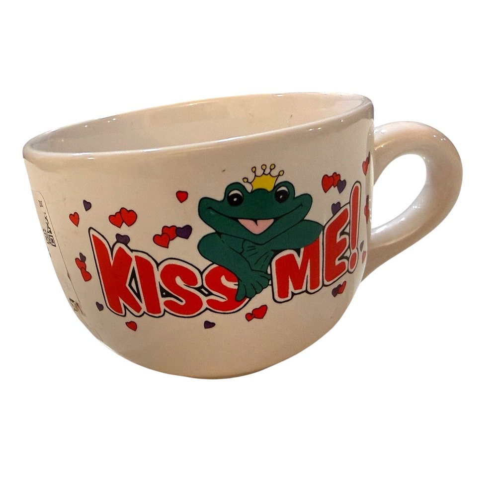 Vintage 2000 "Kiss Me" Frog Coffee‎ Cup Crown Hearts Valentine's Day Cup Y2K